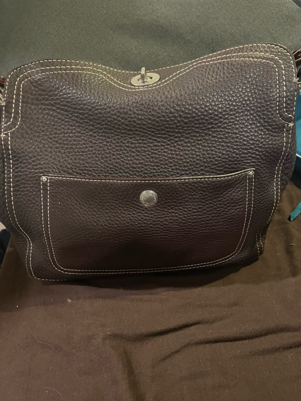 Coach Pebbled Leather Shoulder Bag in Dark Brown